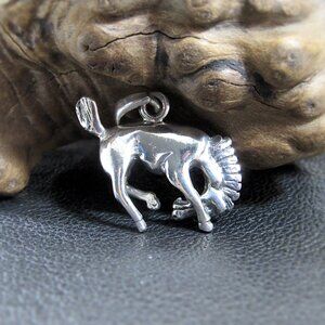 Solid 925 Sterling Silver Bucking Horse Pendant - Wild Stallion Equestrian Charm